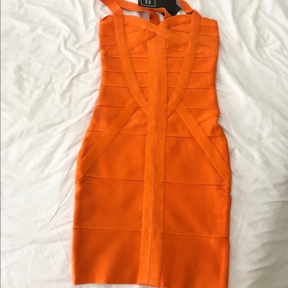 Herve Leger orange bandage dress